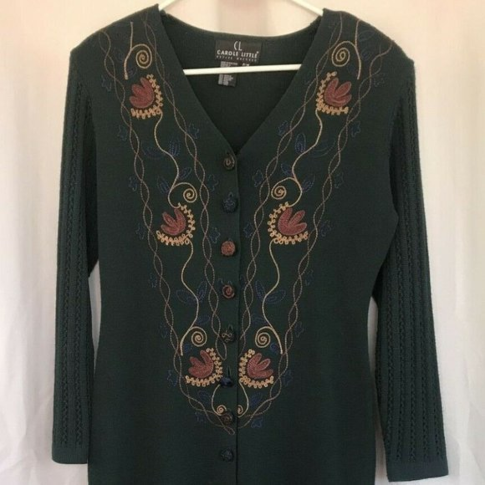 VTG 90s Carole Little Embroidered Sweater‎ Dress Petite M Boho Cottagecore